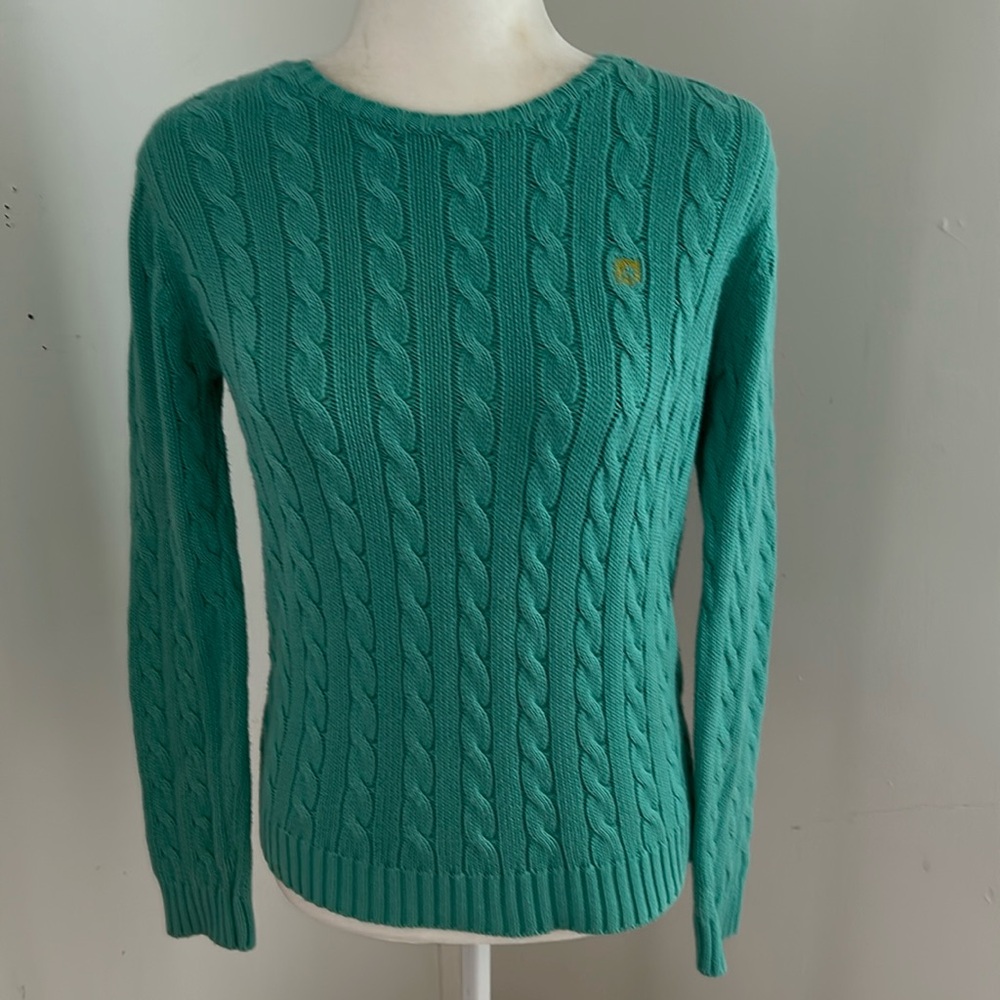 Anne Klein Sea Foam Green Cotton Cable Knit Pullover Sweater sz XS/S